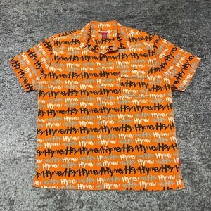 Vintage Platinum FUBU Fat Albert Shirt Button Up Mens XL Orange All Over 90s Y2K